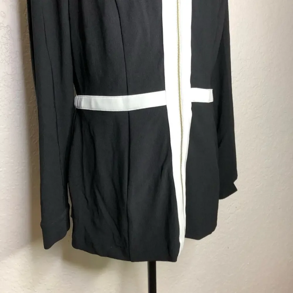 Boston Proper black white trim zip front blazer jacket size Medium NWOT